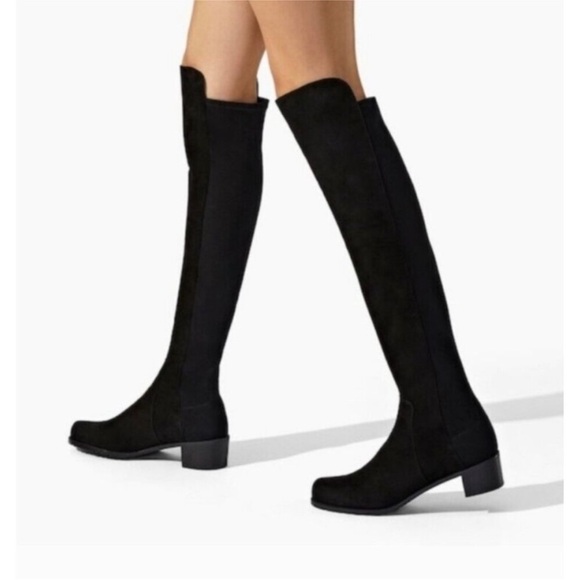 Stuart Weitzman Reserve Black Suede Microstretch Over Knee Block Heel Boots sz 9 - Picture 3 of 16